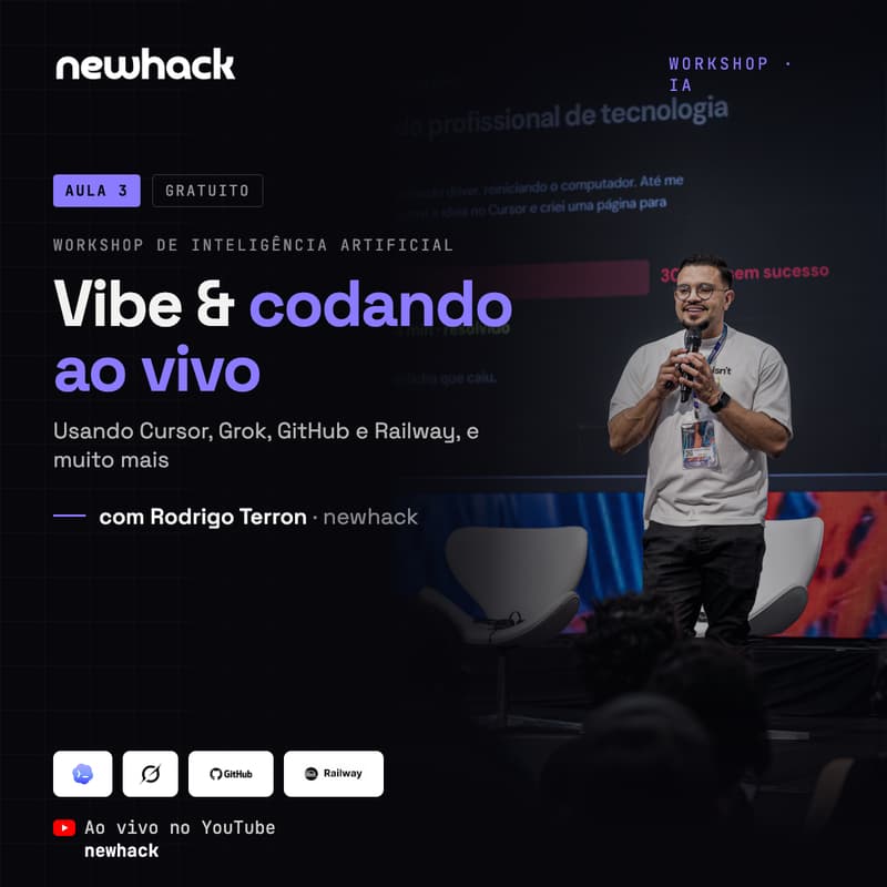 Cover Image for Workshop de IA · Aula 3: Vibe coding ao vivo com Codex, Cursor, Grok, GitHub e Railway