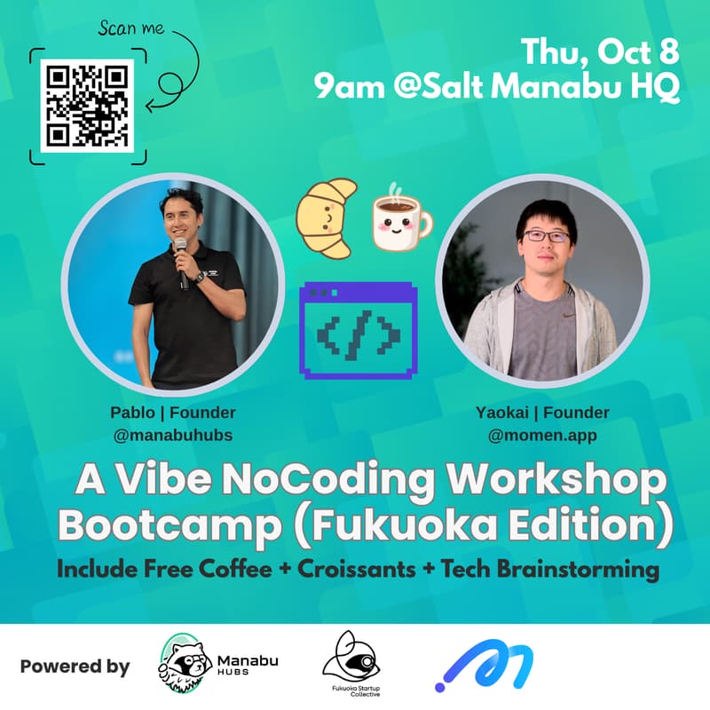 Cover Image for A Vibe NoCoding Workshop (Fukuoka Edition) Croissants + Coffee!