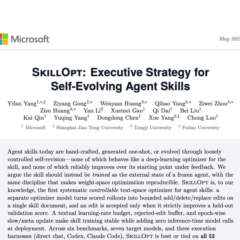 Cover Image for Frontier Tower AI Paper Reading Club - Week 18 - SkillOpt: Executive Strategy for Self-Evolving Agent Skills