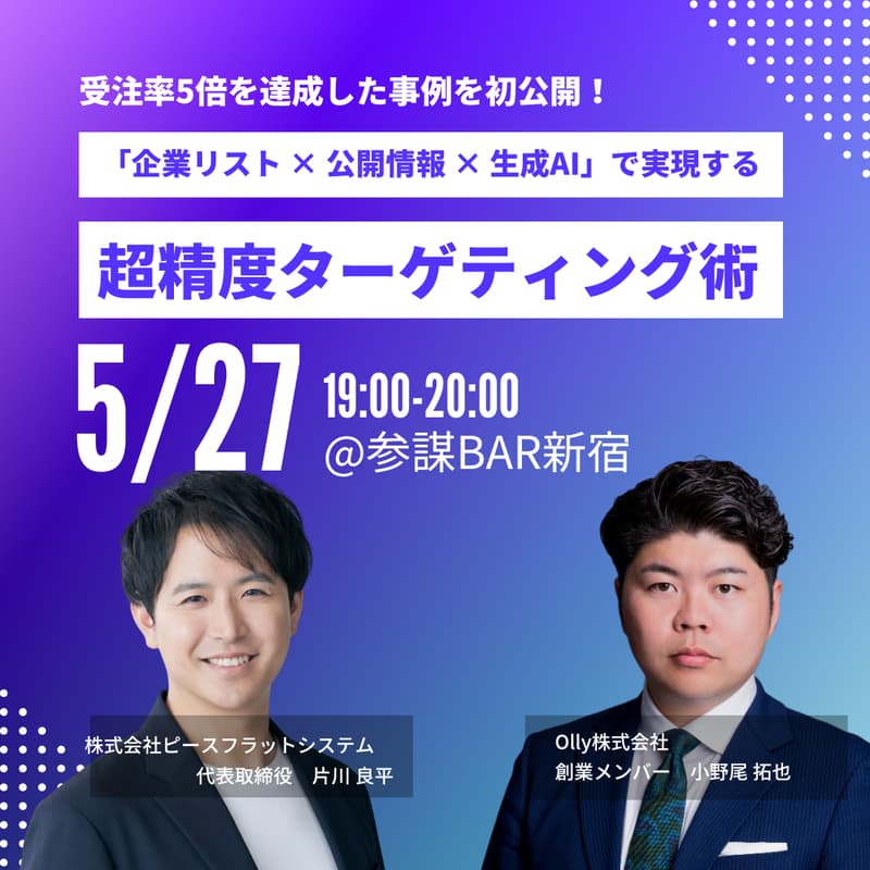 Cover Image for 受注率5倍を達成した事例を初公開!「企業リスト × 公開情報 × 生成AI」で実現する超精度ターゲティング術