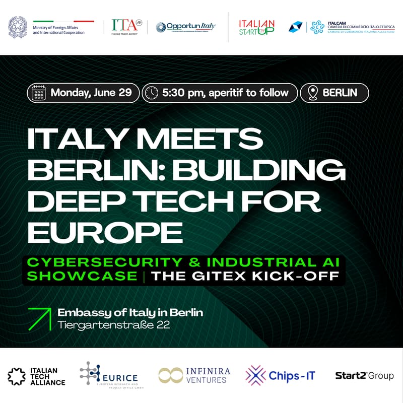 Cover Image for Italy meets Berlin: Building Deep Tech for Europe | Cybersecurity & Industrial AI Showcase - The GITEX kick-off