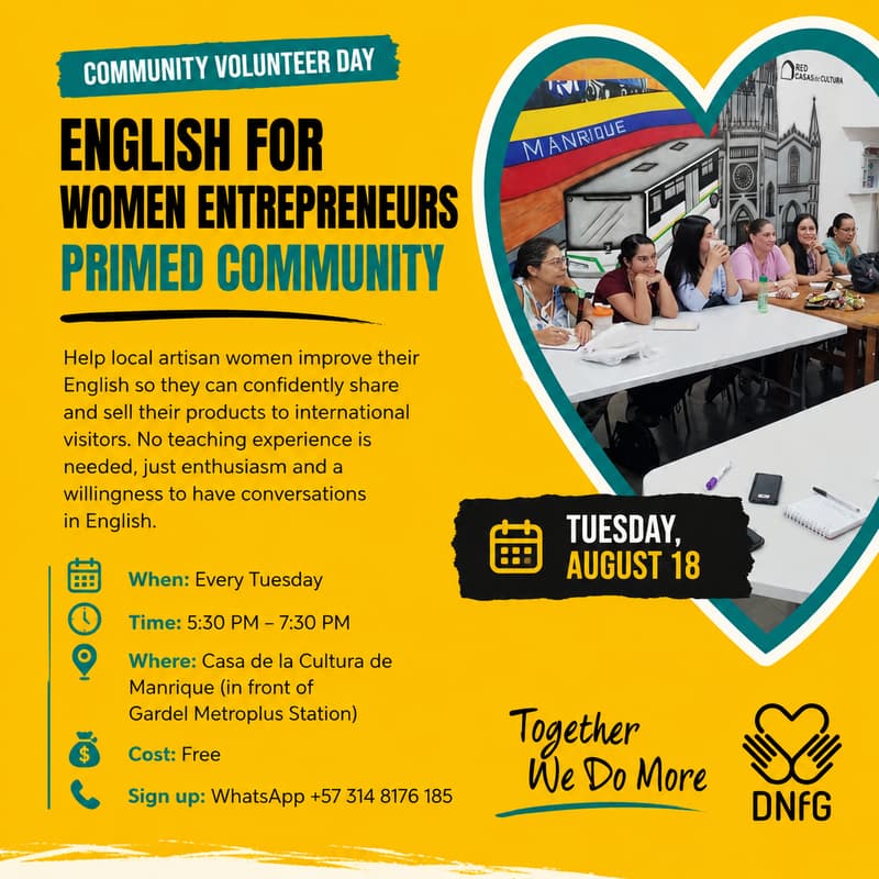 Cover Image for Community Volunteer Day: English for Women Entrepeneurs in Manrique - Primed Community đź’›