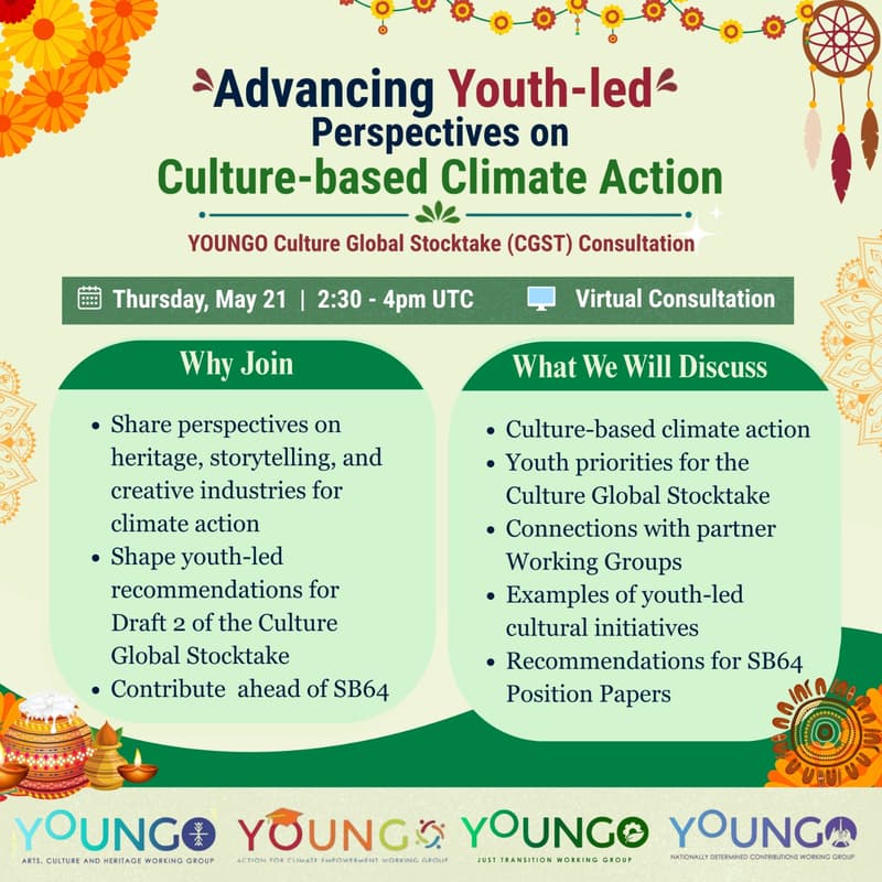 Cover Image for Advancing Youth-Led Perspectives on Culture-Based Climate Action and Policy | CGST YOUNGO Consultation