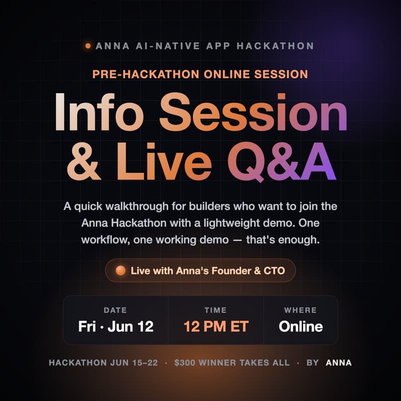 Cover Image for Anna Hackathon — Pre-Hackathon Info Session & Live Q&A