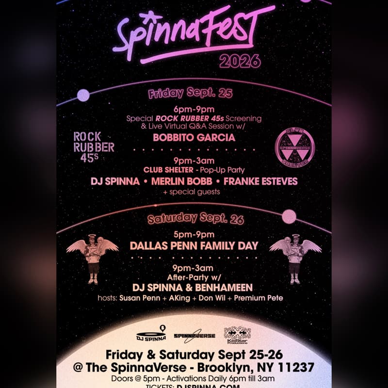 Cover Image for ★SPINNAFEST 2026 • 2 DAY-MUSIC + ARTS FESTIVAL★ All Day Activations + Fri 9/25 Club Shelter Party + Sat 9/26 After Party w/ DJ Spinna+Guests