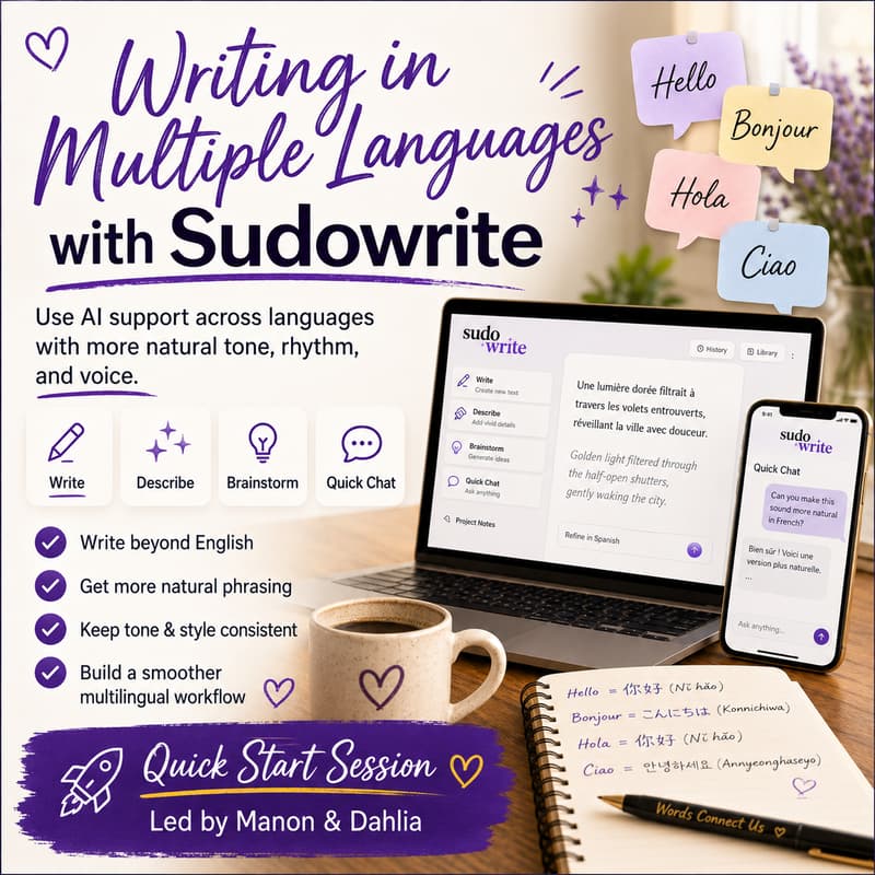 Quick Start: Sudowrite in Non-English Languages · Zoom · Luma