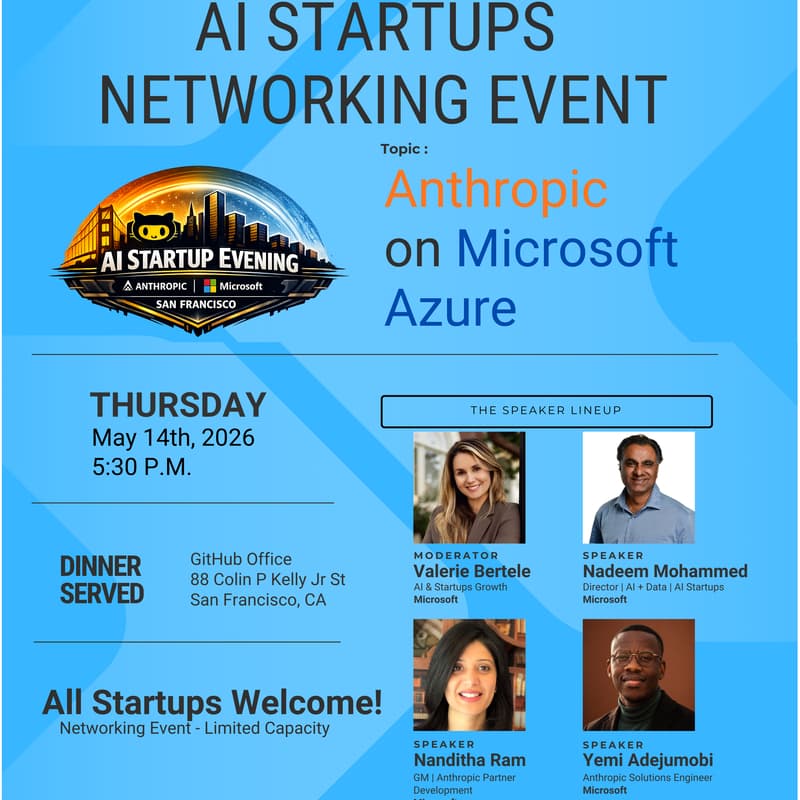 Cover Image for Microsoft Startups Presents: AI Startup Evening - Anthropic on Microsoft Azure