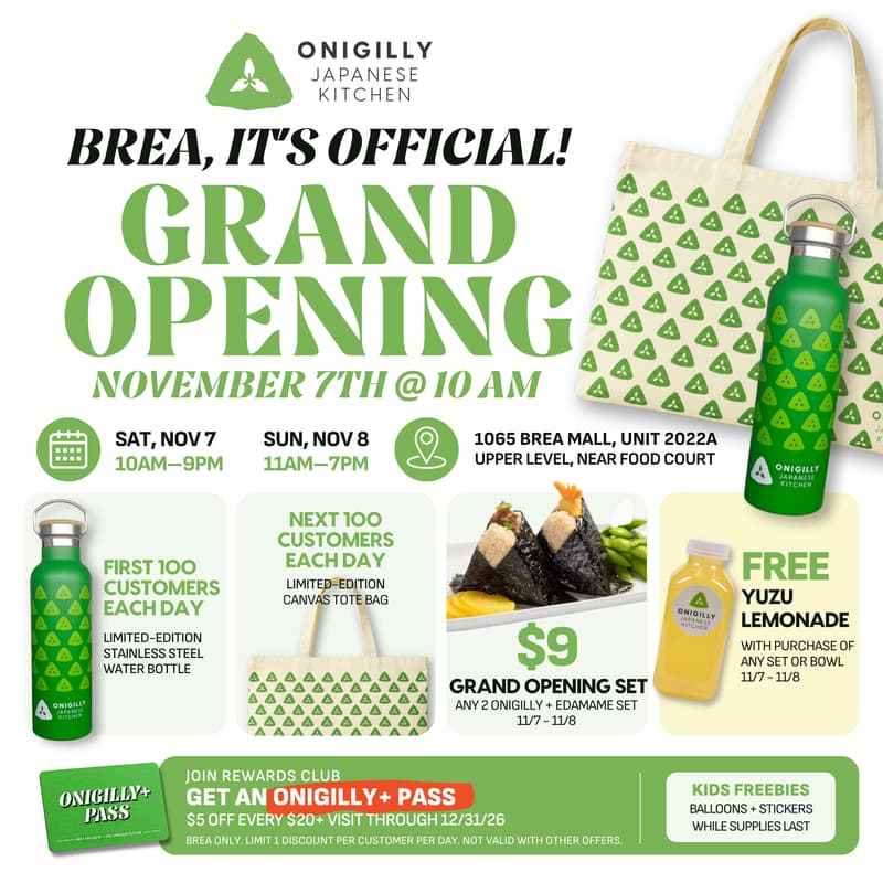 Cover Image for Onigilly Grand Opening Weekend @ Brea Mall π