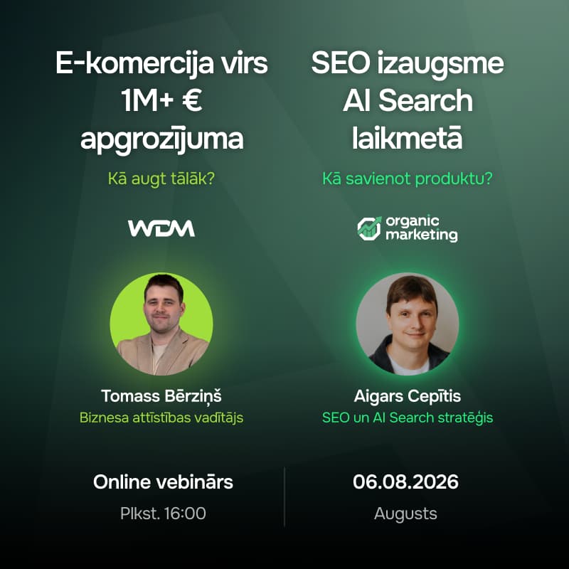 Cover Image for Divi e-komercijas izaugsmes posmi vienā vebinārā: SEO stratēģija un uzņēmuma mērogošana pēc €1 miljona/gadā.