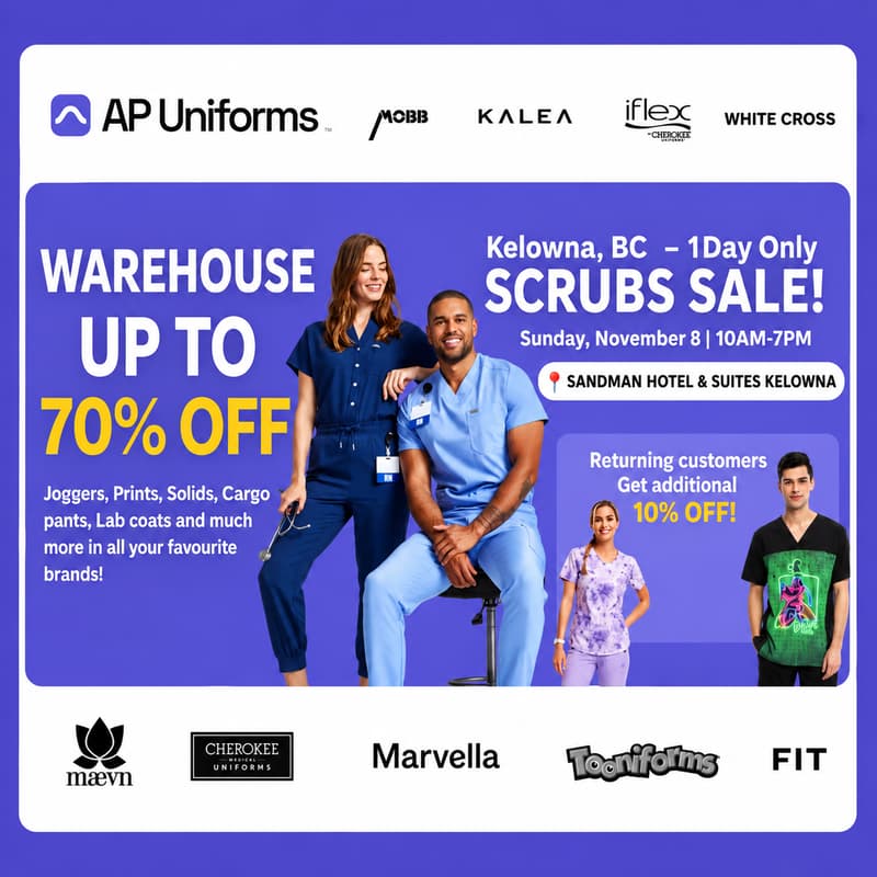 Cover Image for Warehouse Scrubs Sale – Kelowna, BC – 1 Day Only