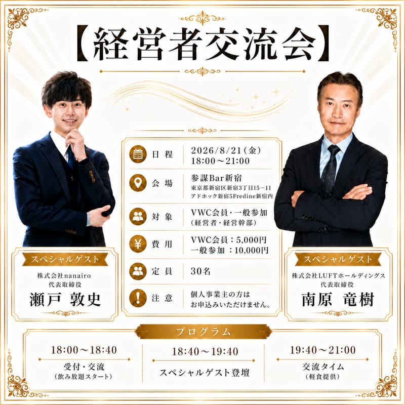 Cover Image for 【経営者交流会】VEGA WELLNESS CLUB