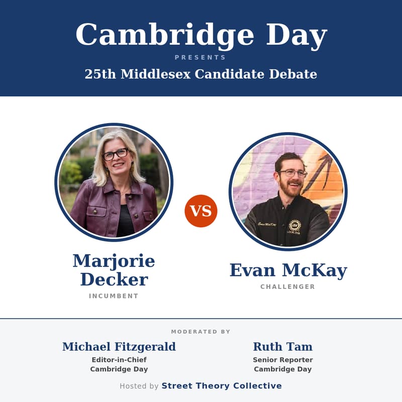 Cover Image for Debate: Marjorie Decker & Evan MacKay - hosted by Cambridge Day