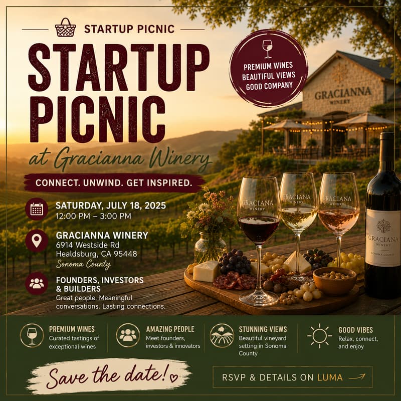 Cover Image for 🍷 Founders & Investors Wine Picnic at Gracianna Winery
