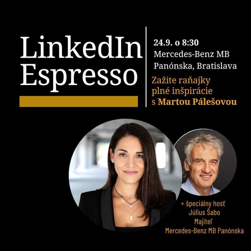 Cover Image for LinkedIn Espresso Raňajky s hosťom Júliusom Šabom, majiteľom Mercedes-Benz MB Panónska