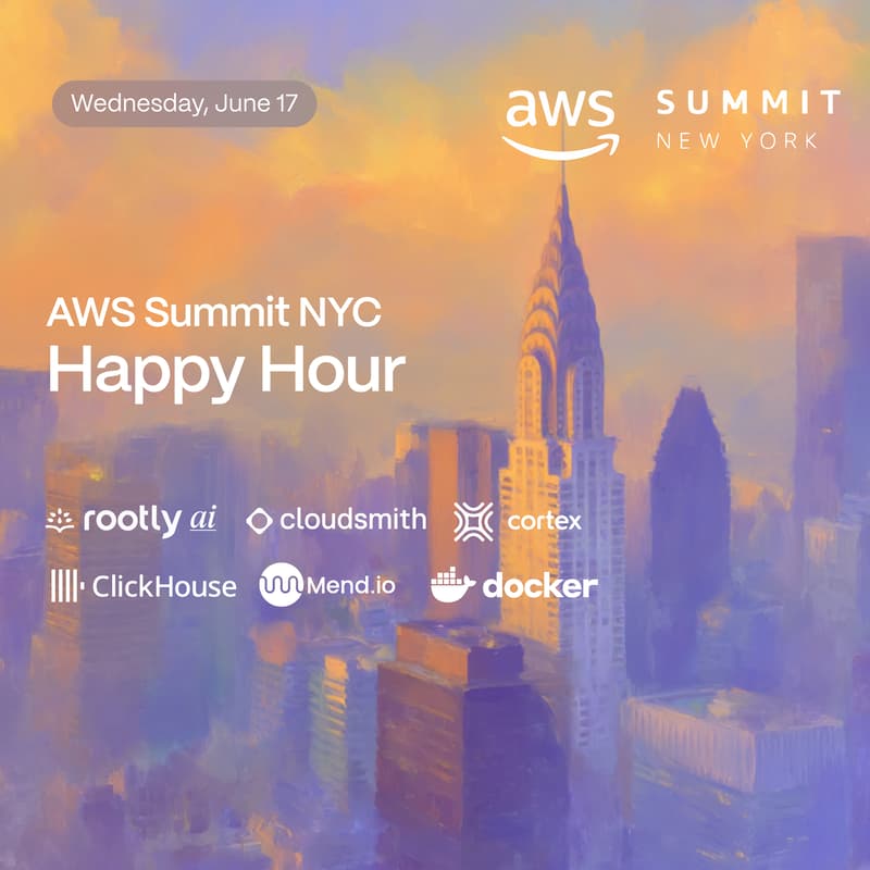 Cover Image for AWS Summit NYC w/ Rootly AI, Cloudsmith, Mend.io, Cortex, ClickHouse, & Docker