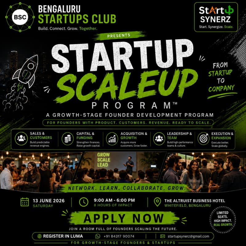 Cover Image for STARTUP SCALEUP PROGRAMβ’ | From Product to Growth. | From Revenue to Scale.