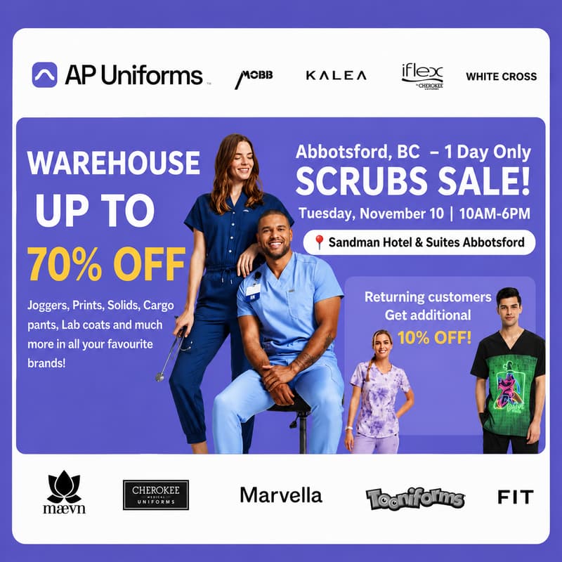 Cover Image for Warehouse Scrubs Sale – Abbotsford, BC – 1 Day Only