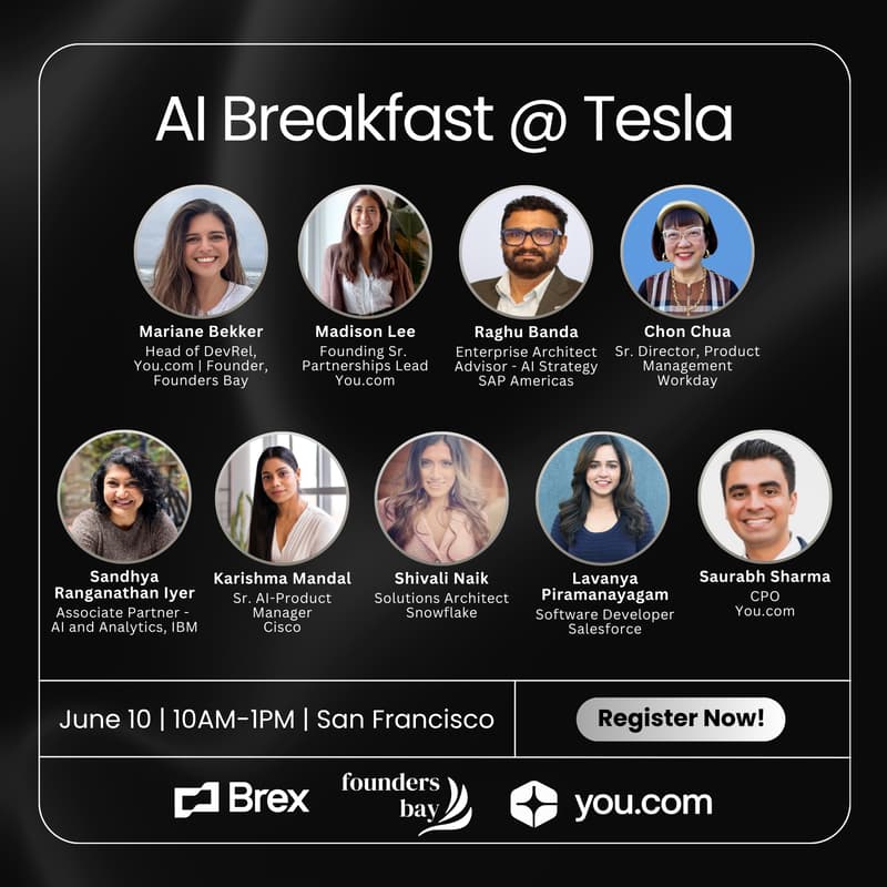 Cover Image for AI Breakfast @ Tesla hosted by Founders Bay x You.com