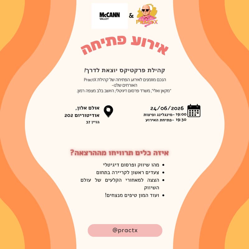 Cover Image for קהילת פרקטיקס באירוע פתיחה, מארחים את מקאן ואלי!