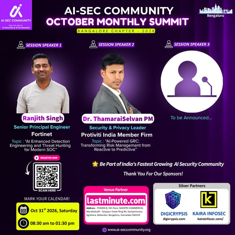 Cover Image for 💜AI-SEC COMMUNITY October Summit | Bangalore Chapter 2026