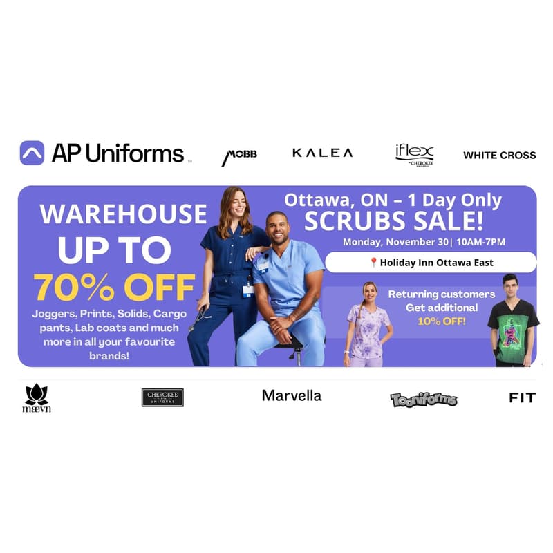 Cover Image for Warehouse Scrubs Sale – Ottawa, ON – 1 Day Only