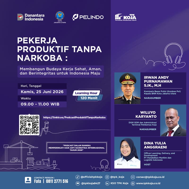 Cover Image for Live Podcast "Pekerja Produktif tanpa Narkoba : Membangun Budaya Kerja Sehat, Aman, dan Berintegritas untuk Indonesia Maju"