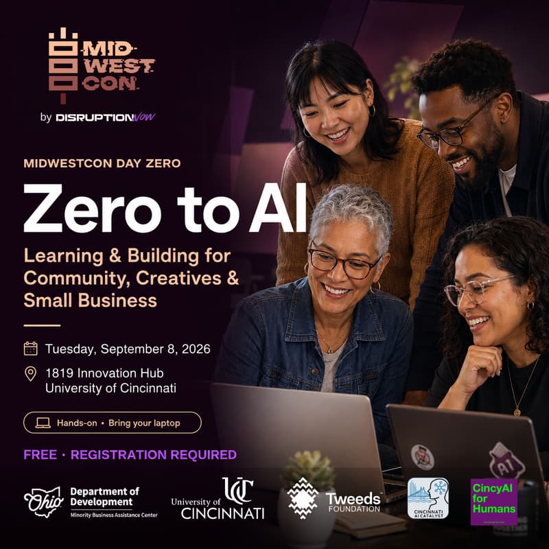 Cover Image for Midwestcon: Day Zero: AI for Community, Creatives and Small Businesses.
