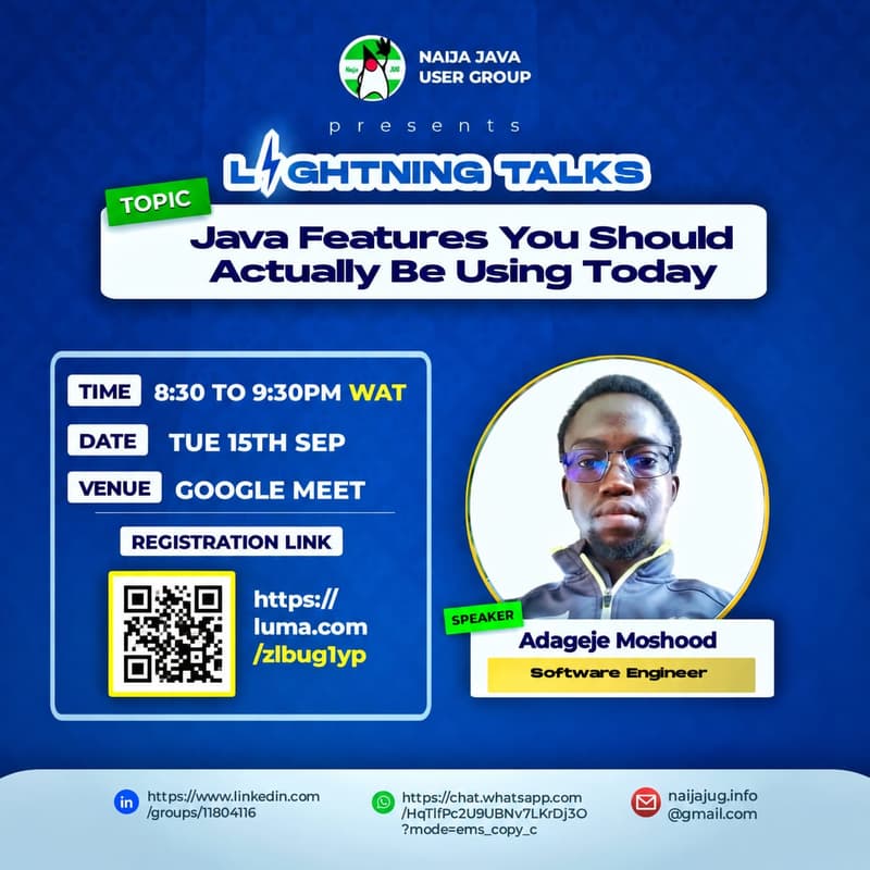 Cover Image for Java Features You ShouldActually Be Using Today. Lightning Session with Adageje Moshood