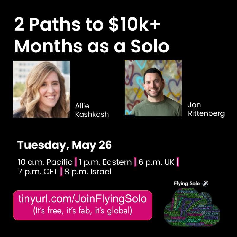 Cover Image for 2 Paths to $10k+ Months as a Solo | Flying Solo Virtual Mastermind (May 2026)