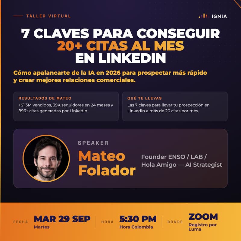Cover Image for Webinar: 7 claves para conseguir 20+ citas en Linkedin - Con Mateo Folador!