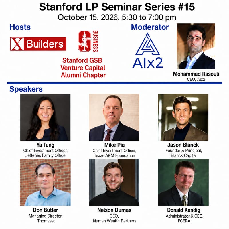 Cover Image for Stanford LP Seminar Series #15 (Jefferies Family Office; Texas A&M Foundation; Blanck Capital; Thomvest; Numan Wealth Partners; FCERA)