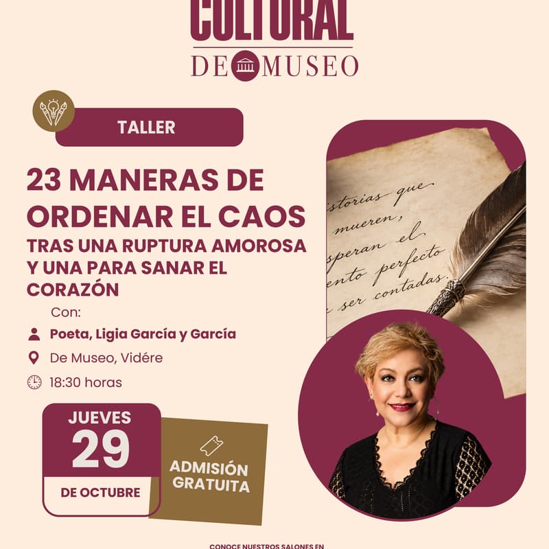 Cover Image for Taller presencial de escritura: 23 maneras de ordenar el caos tras una ruptura amorosa y una para sanar el corazón