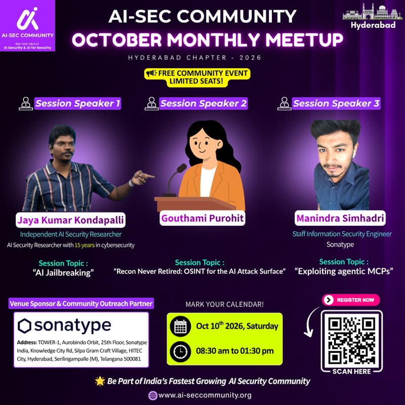 Cover Image for AI-SEC COMMUNITY October Meetup 2026 | Hyderabad Chapter
