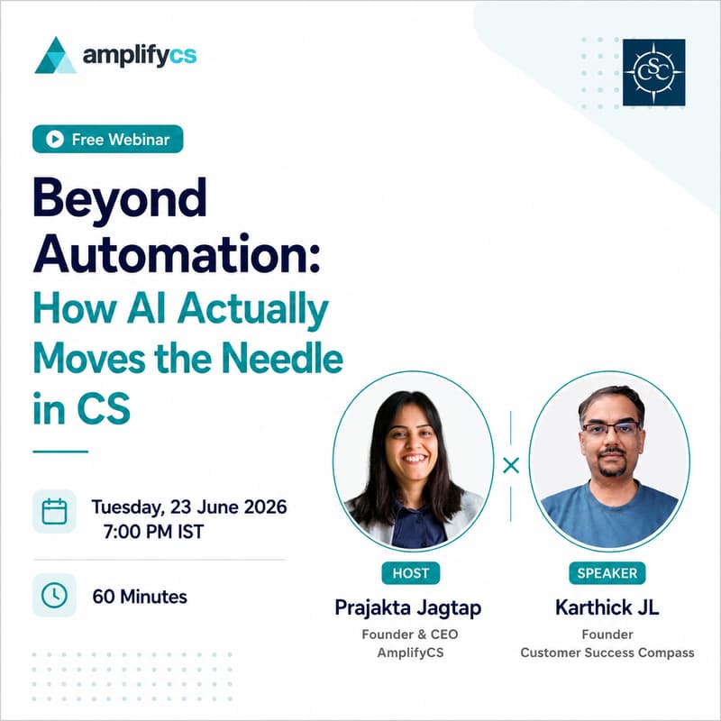 Cover Image for AmplifyCS Webinar - Beyond Automation: How AI Actually Moves the Needle in CS