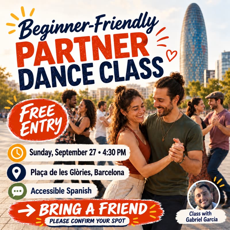Cover Image for Beginner-Friendly Partner Dance Class @ Glóries Park, Barcelona