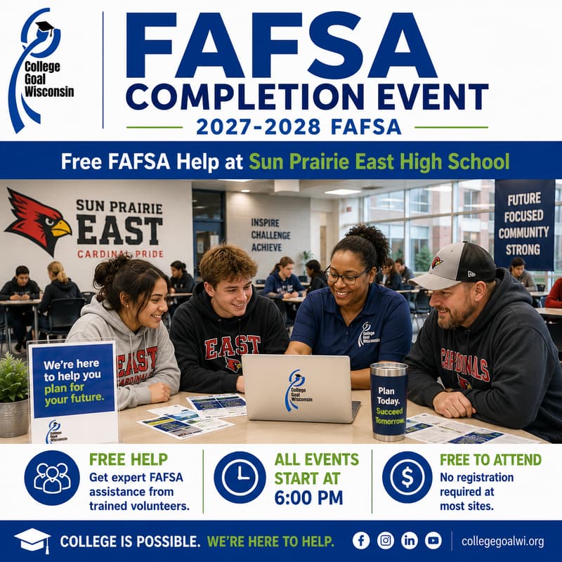 Cover Image for College Goal Wisconsin — Free FAFSA Help at Sun Prairie East High School
