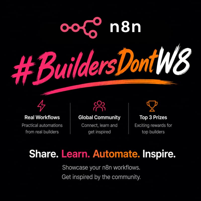 Cover Image for #BuildersDontW8 - n8n Community Workflow Showcase