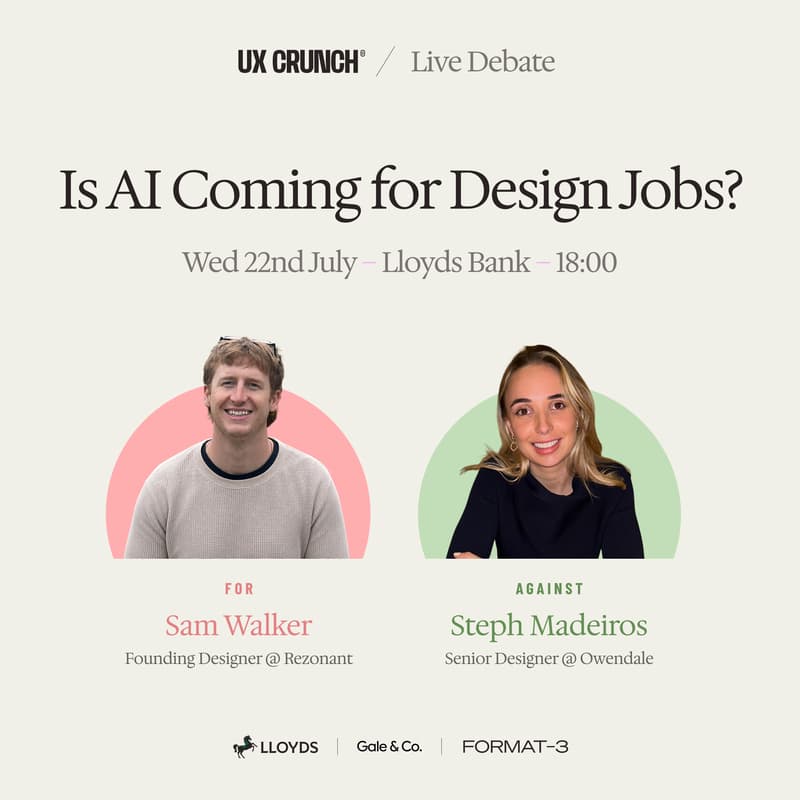 Cover Image for UXCrunch July: Debate, Is AI Coming for Design Jobs?