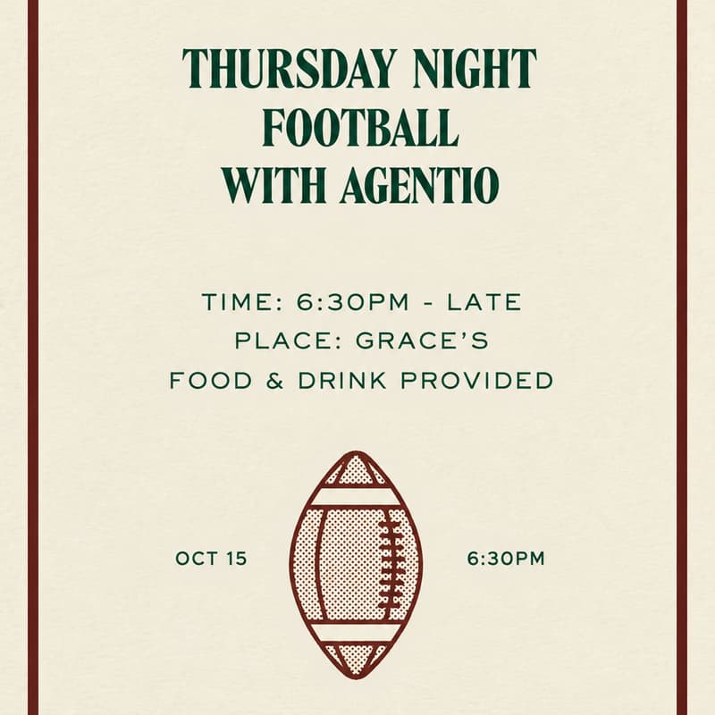 Cover Image for Agentio Thursday Night Football ๐ ๐๐ป