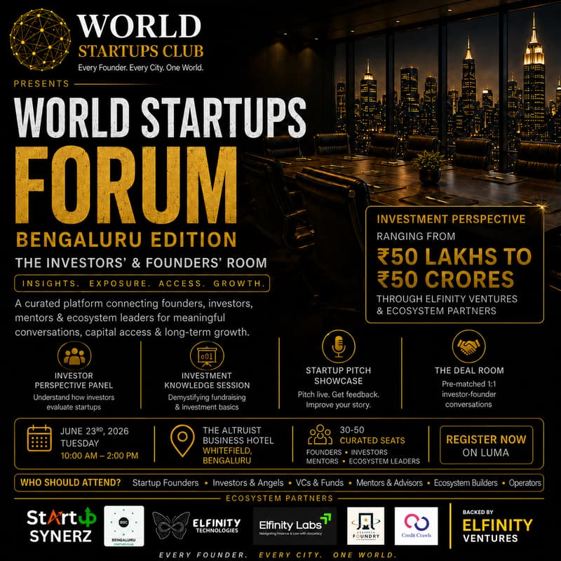 Cover Image for WORLD STARTUPS FORUM — BENGALURU EDITION | THE INVESTORS’ & FOUNDERS’ ROOM