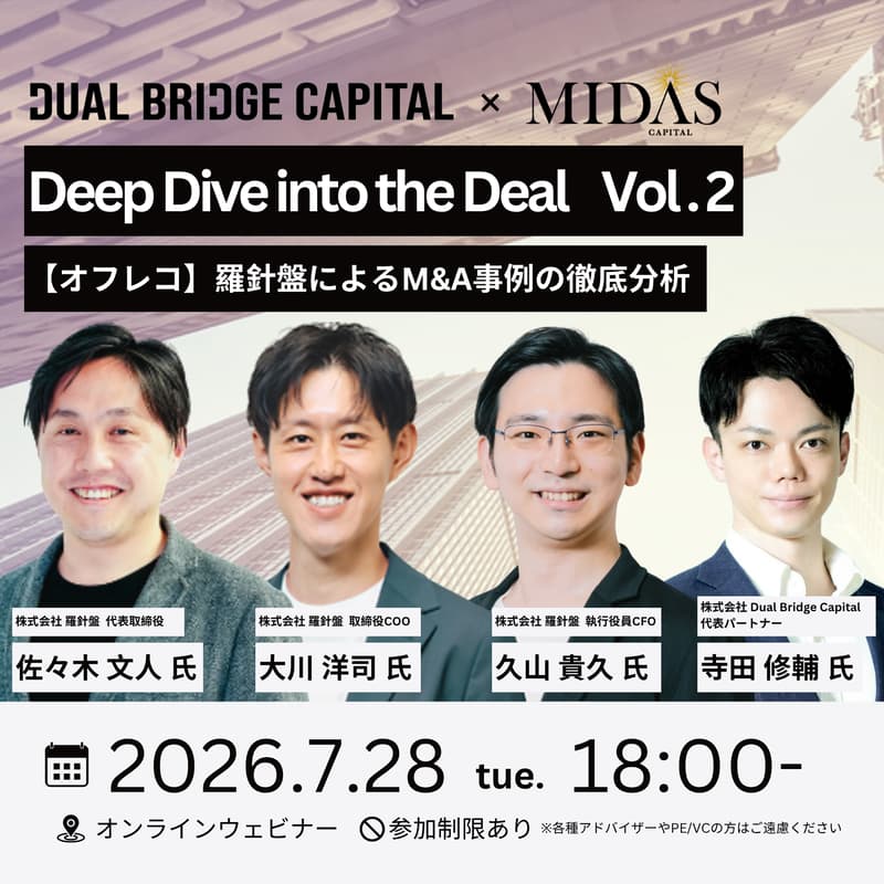 Cover Image for 7/28 Deep Dive into the Deal vol.2~【オフレコ】羅針盤によるM&A事例の徹底分析~