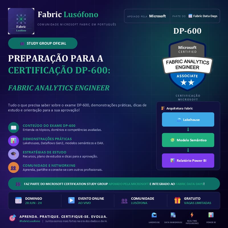 Cover Image for Série de Certificações Microsoft Data Days #2: Preparação para o Exame DP-600 (Fabric Analytics Engineer)