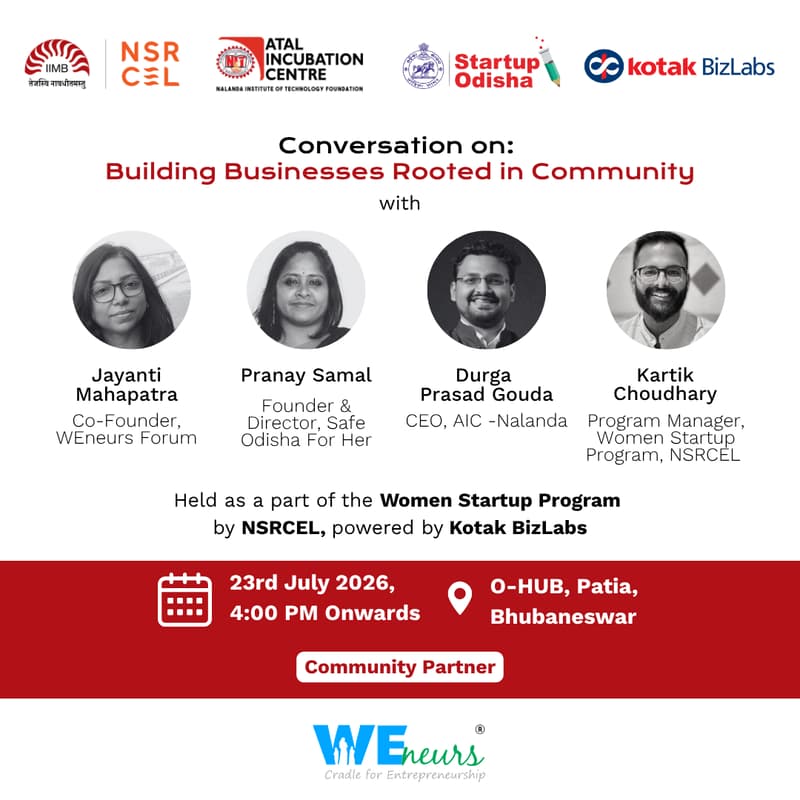 Cover Image for 📍 Women Entrepreneurs Meet-up in Bhubaneswar | Building Businesses Rooted in Community