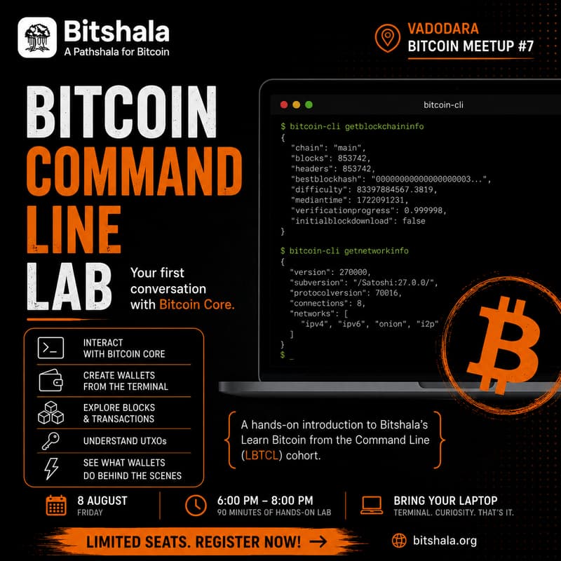 Cover Image for Learning Bitcoin via Command Line, hands on interactive session | Vadodara