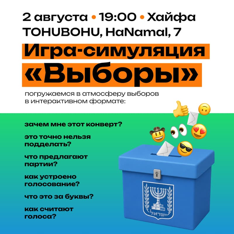 Cover Image for Игра-симуляция «Выборы в Израиле» в Хайфе