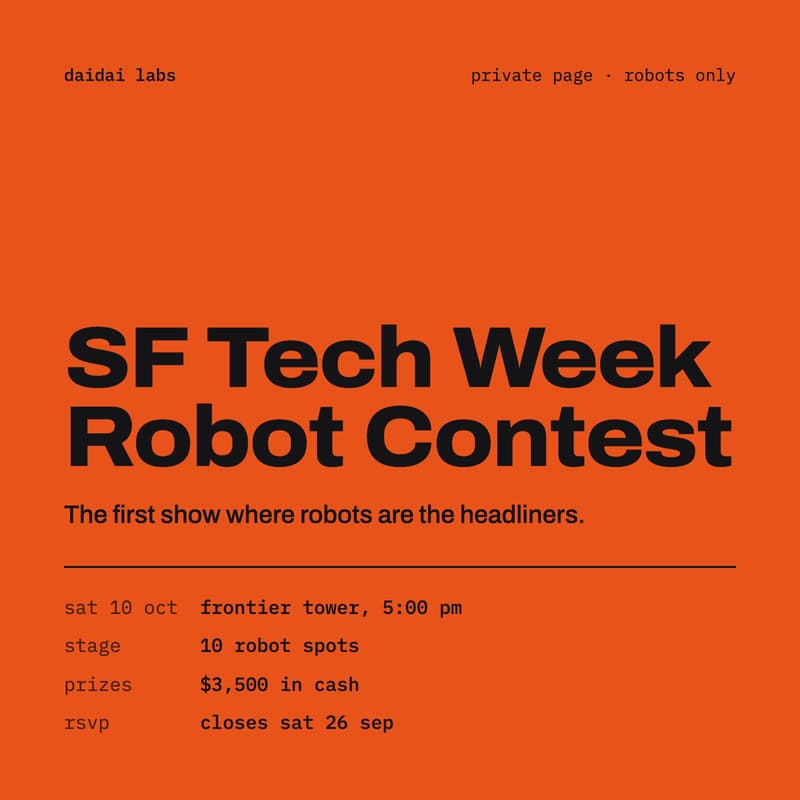 Cover Image for The SF Tech Week Robot Contest (Robotics & Physical AI) #SFTechWeek