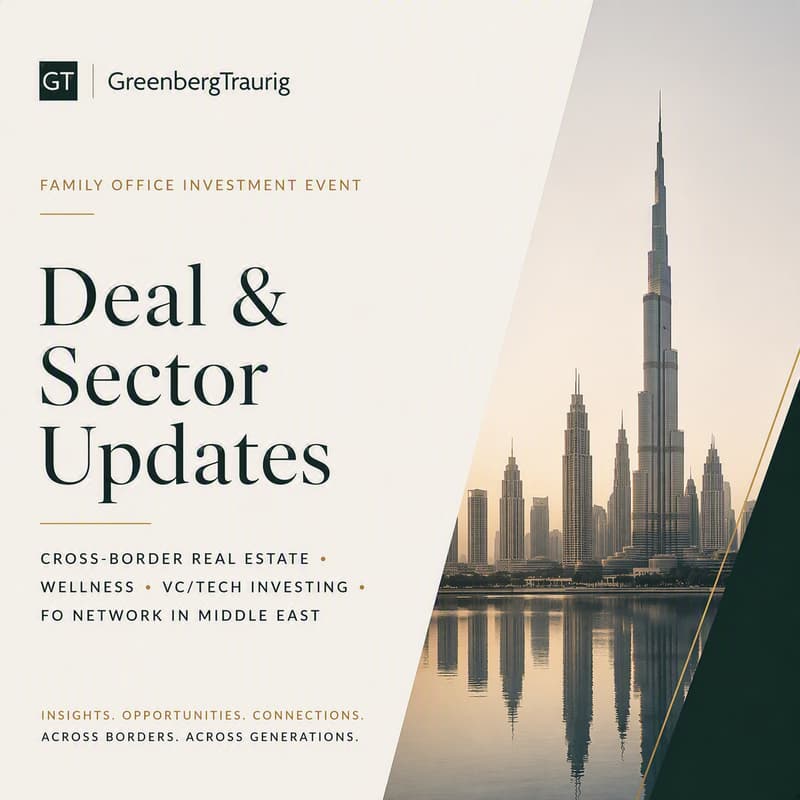 Cover Image for Family Office lunch series - sector updates cross border real estate, wellness, VC/tech & connections to FO networks in Middle East