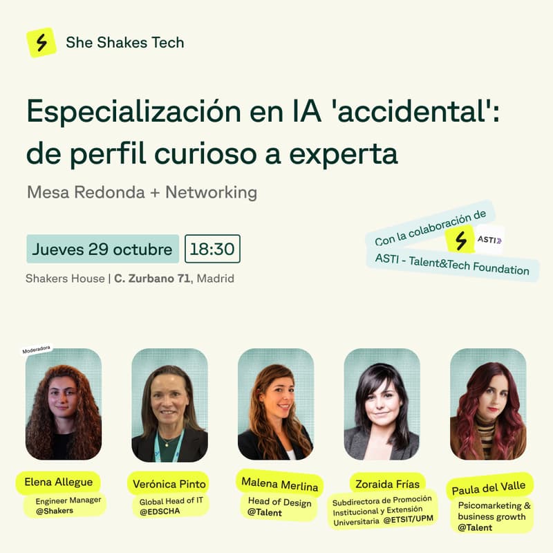 Cover Image for SheShakesTech · Especialización en IA "accidental": de perfil curioso a experta