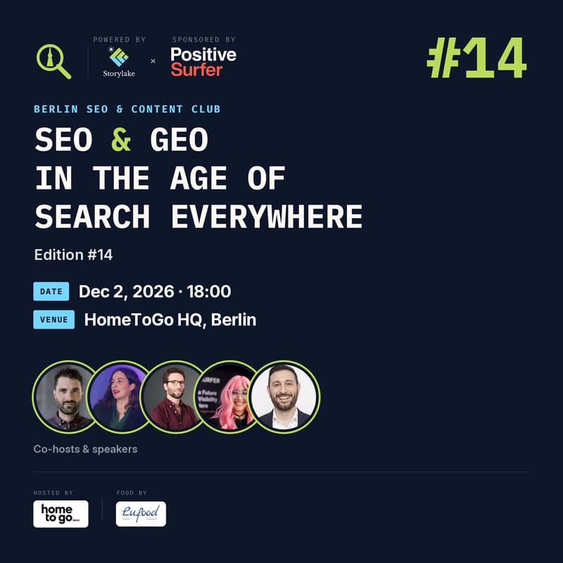 Cover Image for BERLIN SEO & Content Club #14 x HomeToGo - In collab. with POSITIVE SURFER & Storylake