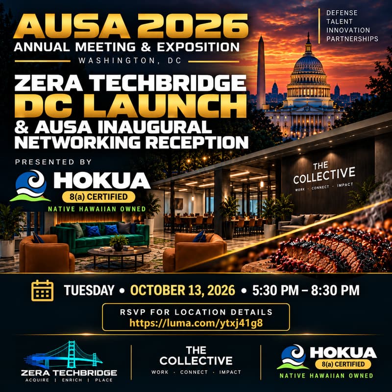 Cover Image for Zera TechBridge DC Launch & Inaugural AUSA Networking Reception, Presented by Hokua @ The Collective